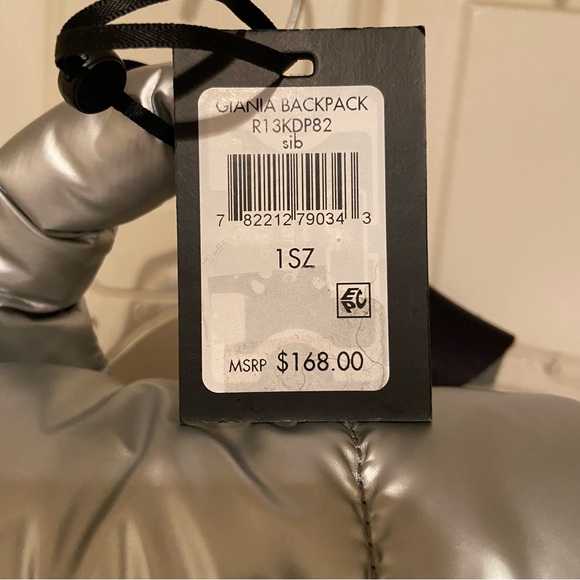 DKNY Giania Metallic Silver Women\'s Backpack Puffy Puffer NWT 11” Tall, 11” Wide main image 12